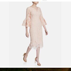 Lela Rose Corded Lace Floral Flounce Sleeve Sheath Dress Blush Pink 4